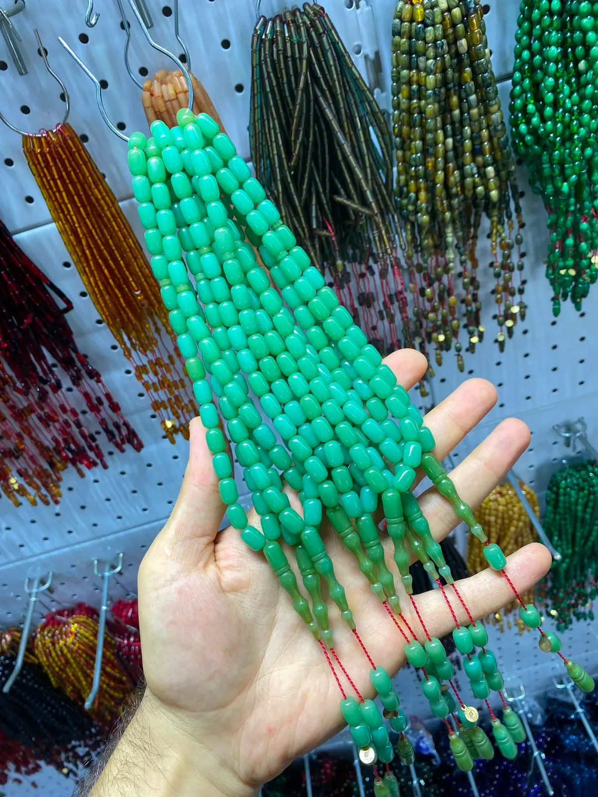 Fire-Pressed Amber Prayer Beads — Series 2 — Green No.14