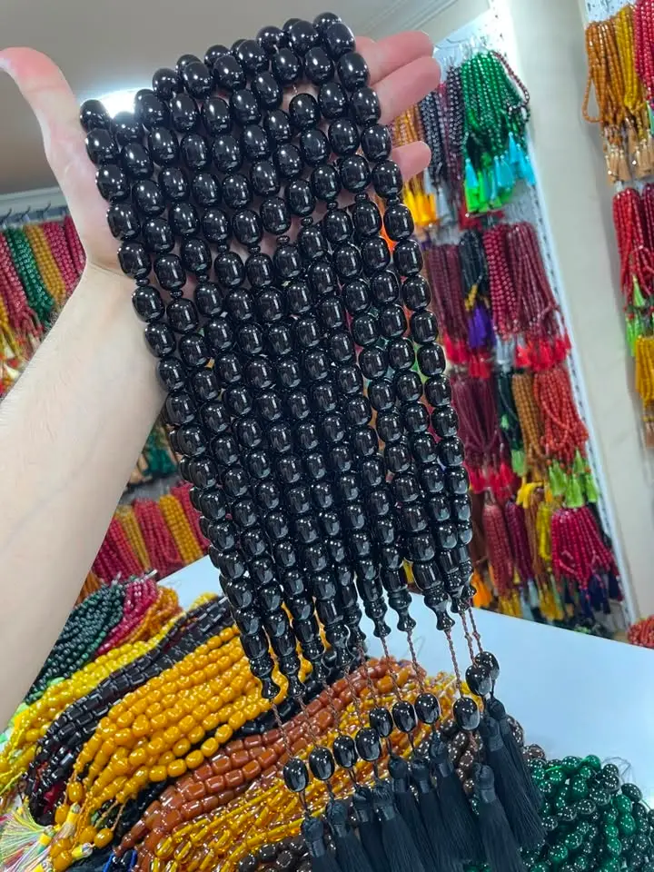 İp Püsküllü Çubuk Sıkma Kehribar Tesbih — Siyah No.11