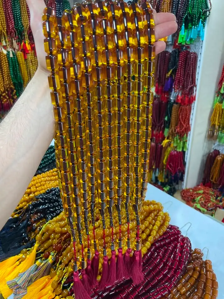 İp Püsküllü Çubuk Sıkma Kehribar Tesbih — Koyu Bal No.18