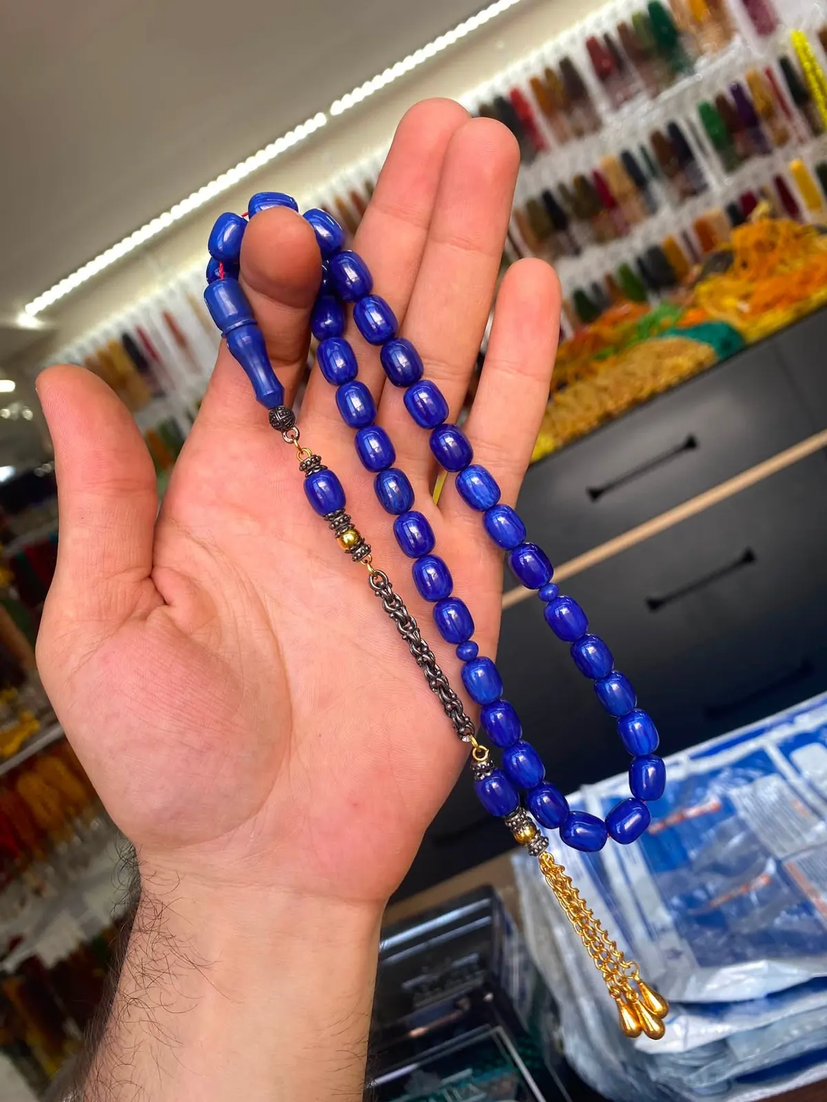 مسبحة الباغة النازفة بشرابة — أزرق رقم 07